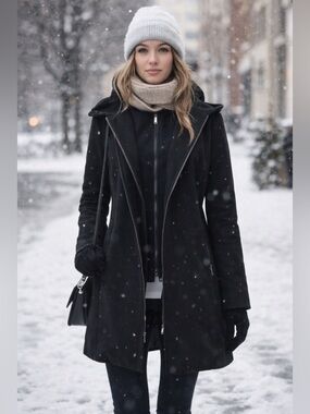 Anne Klein Black Trench Coat with Navy Collar